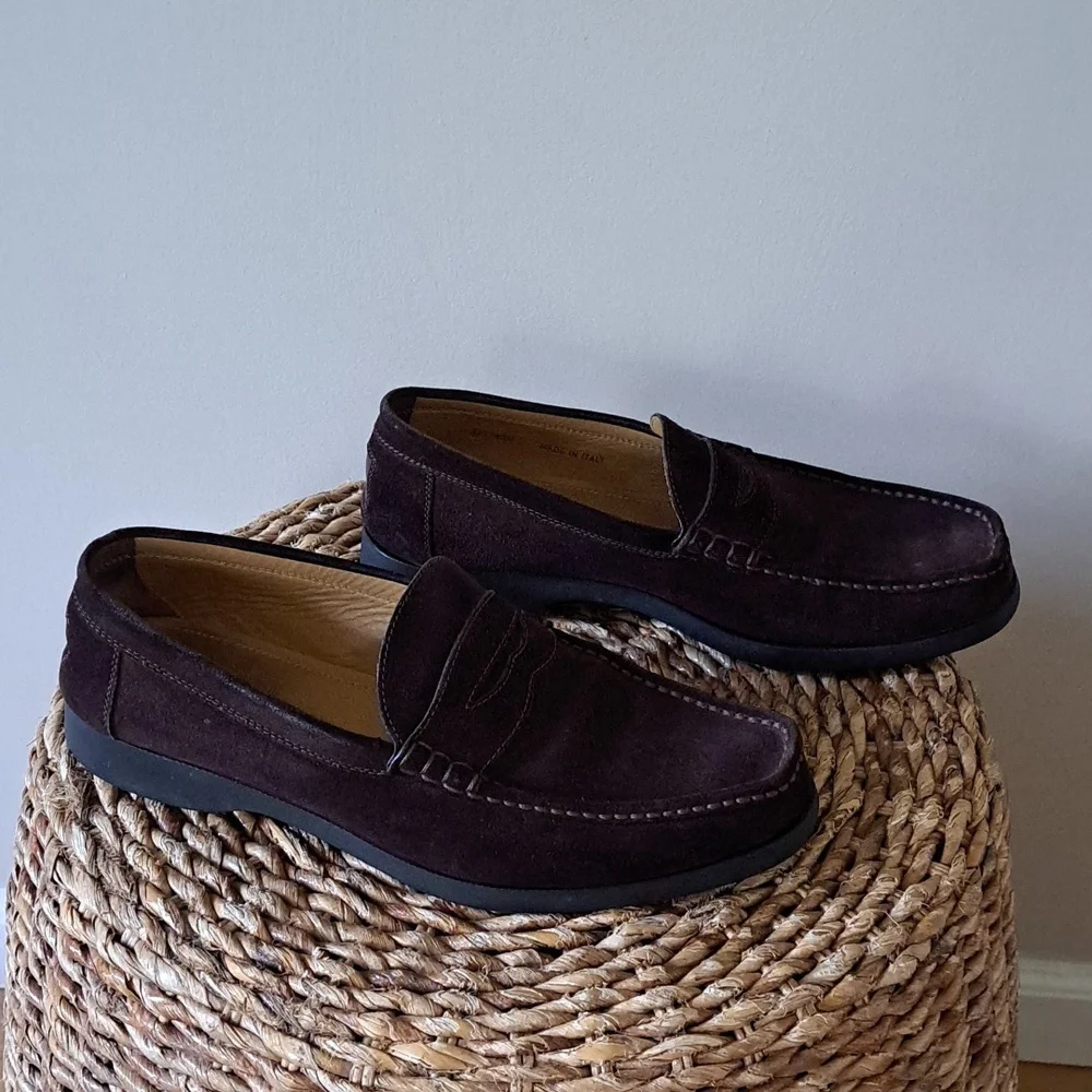 Dunhill Mens Luxury Brown‎ Suede Penny Loafers Black Rubber Soles EU43/US9
